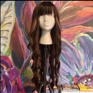 Brunette Highlighted Synthetic Wig Bangs